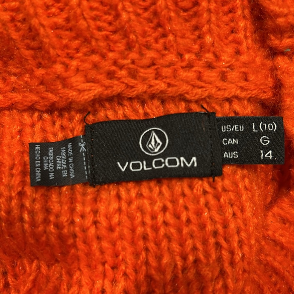Volcom Women’s Orange Rust High Neck‎ Bishop Sleeve Cable Knit Sweater Large - Picture 7 of 8